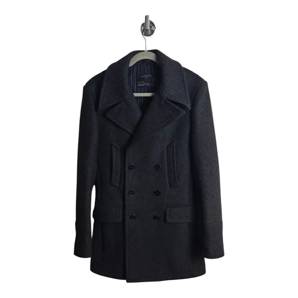AllSaints Men’s Double-Breasted Pea Coat in Charcoal